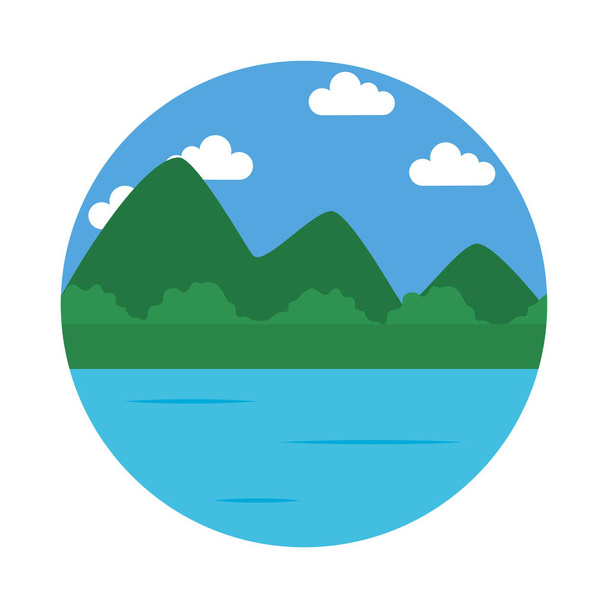 lake and mountains landscape icon, flat style - Vetor, Imagem