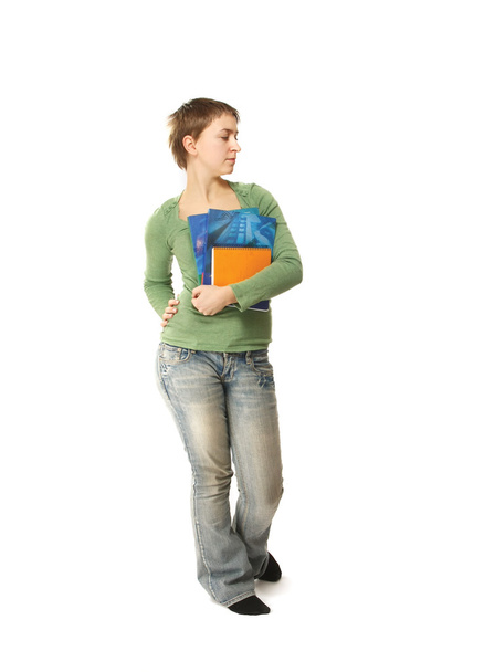 A full-length portrait of a college girl with books - Foto, Imagen