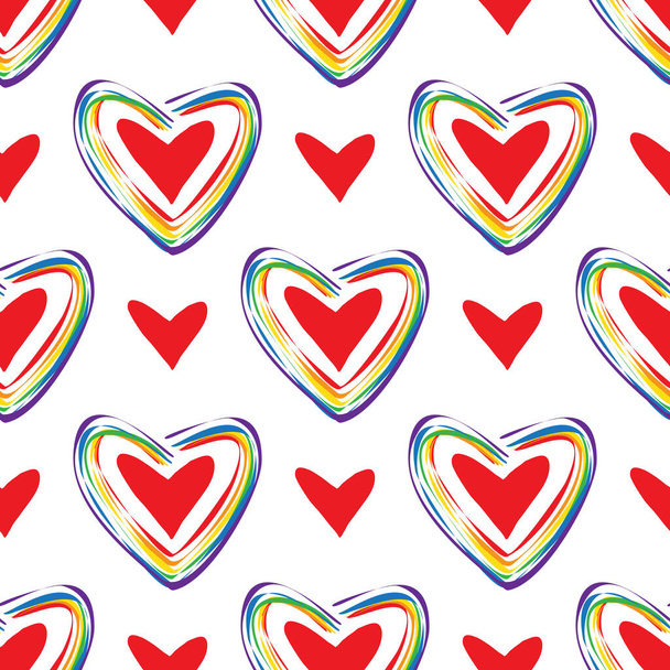 Seamless pattern with gay rainbow hearts. LGBT pride symbol. Design element for fabric, banner, wallpaper or gift wrap. - ベクター画像