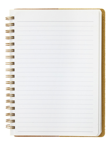 Cuaderno en blanco forrado con espiral de ingenio aislado en blanco
 - Foto, imagen