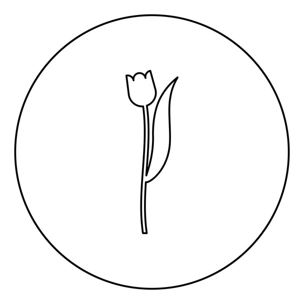 Flor planta tulipán silueta icono en círculo redondo contorno negro vector ilustración plano estilo simple imagen
 - Vector, imagen