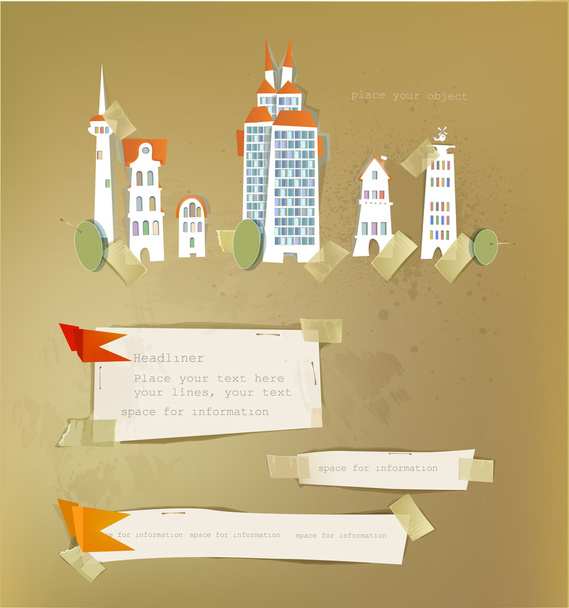 Ciudad hecha de pegatinas y papel
 - Vector, Imagen