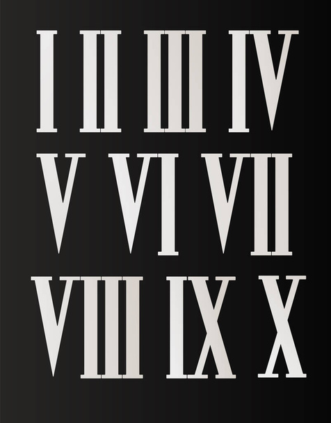 Set aus Silber, Schmuck, isolierten römischen Steampunk-Ziffern mit Zahnrädern auf schwarzem Hintergrund. - Vektor, Bild