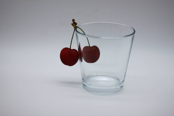 red cherries in a glass bowl - Photo, Image