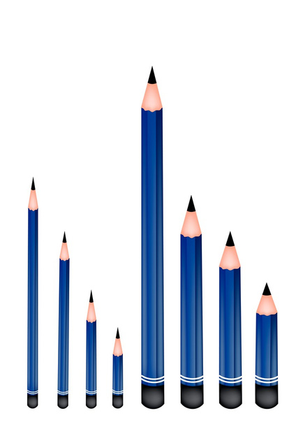 白い背景の上に削った鉛筆の様々 なサイズ - ベクター画像