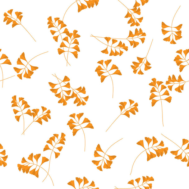 Autumn floral seamless pattern of autumn Ginkgo Biloba leaves on white background. Vector illustration. - Vector, Image