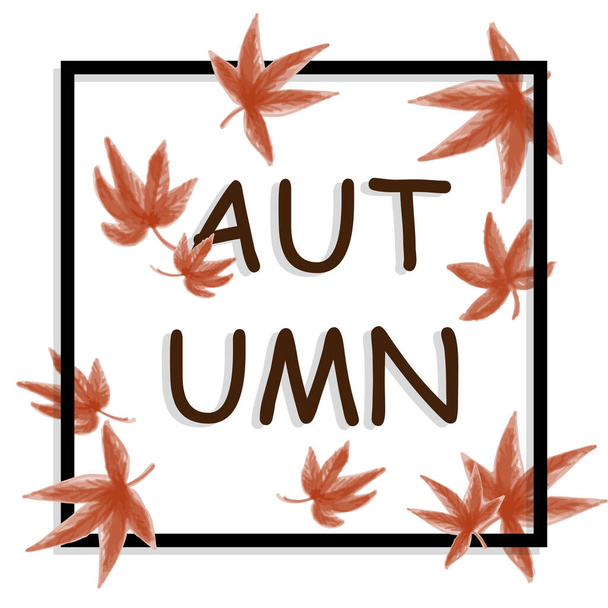 Φθινόπωρο banner του κειμένου Φθινόπωρο με φύλλα σφενδάμου πλαίσιο σε λευκό φόντο. Εικονογράφηση διανύσματος.  - Διάνυσμα, εικόνα