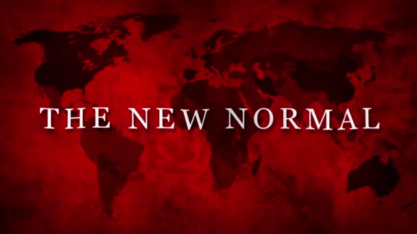 Nieuw normaal concept de nieuwe normale woord en rode wereld wereldbol kaart 3D renderen animatie achtergrond banner, Wat zal de nieuwe normale na COVID-19 concept. De verstoring van de menselijke levensstijl na Covid19. - Video