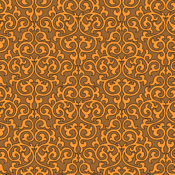 бесшовный узор с ярко-оранжевым и бежевым пейсли и вихрями на светлом бирюзовом фоне
 - Фото, изображение