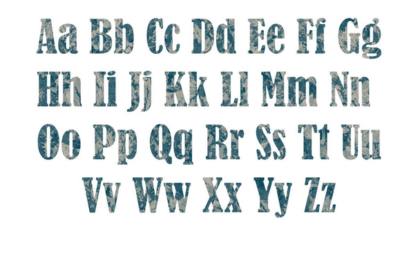 Alfabeto latino com manchas azuis
 - Foto, Imagem