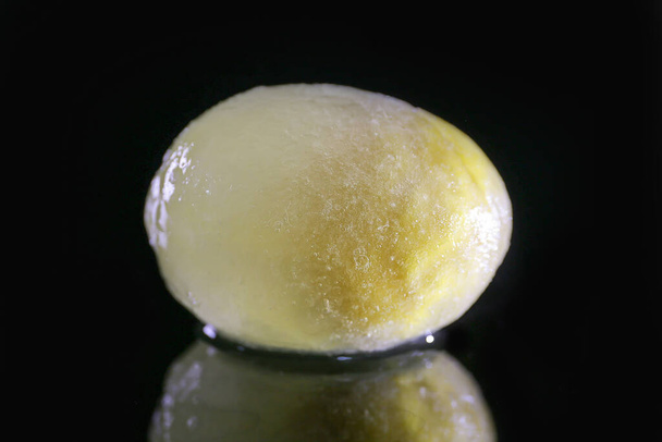 Uovo congelato primo piano texture ghiacciata su sfondo nero con spazio di copia. - Foto, immagini
