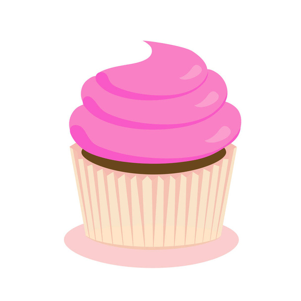 Chocolate cupcake with pink frosting, raster illustration - Fotó, kép