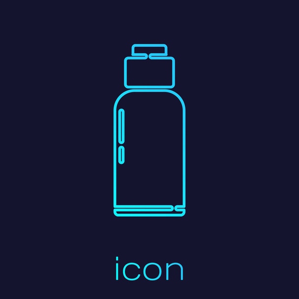 Turquoise line Canteen water bottle icon isolated on blue background. Tourist flask icon. Jar of water use in the campaign.  Vector Illustration - Vector, Image