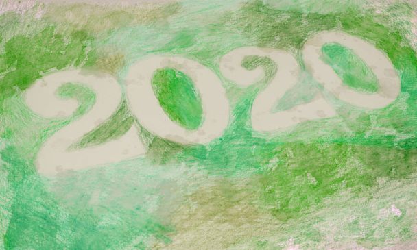 sobre un fondo verde claro decorado con lápices y salpicaduras representaba oblicuamente los números veinte veinte
 - Foto, imagen