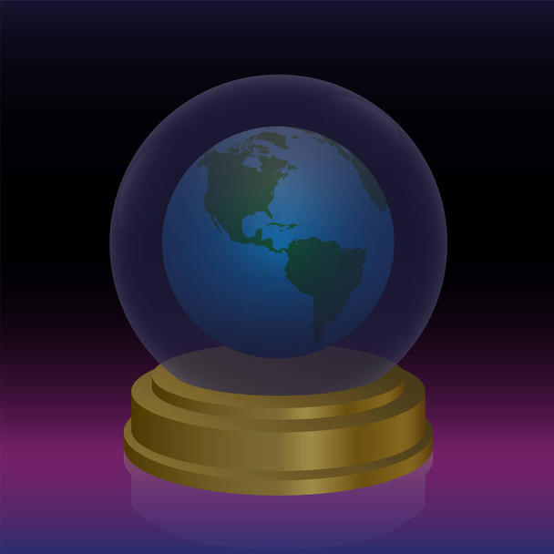 Křišťálová koule s planetou Země. Symbol předpovědi, předpovědi osudu, věštby a budoucí předpovědi lidstva a přírody. Vektorová ilustrace. - Vektor, obrázek