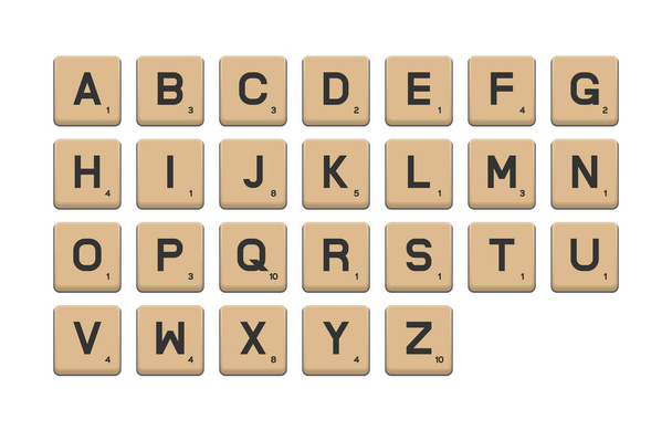 Tile alphabet for puzzle word game - Vetor, Imagem