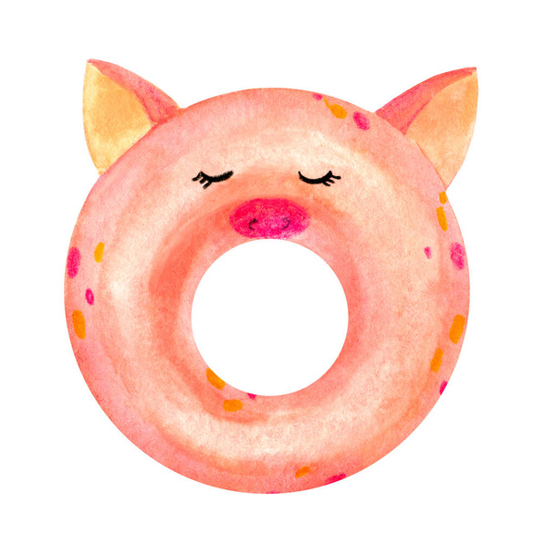 Sweet, pink, peach donut in the glaze, in the form of a pig.  - Fotó, kép