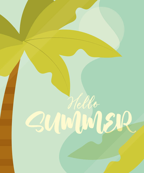 hello summer banner, palm tree tropical season vacations travel concept - Vector, afbeelding