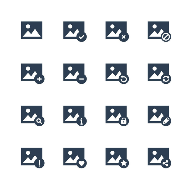 Image and photo gallery application related vector icon set in glyph style - Vettoriali, immagini