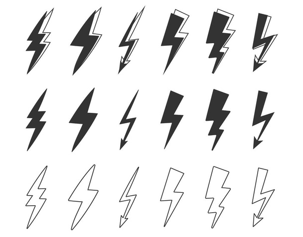Vektorgrafik von flachen Donner und Blitz-Symbole setzen Vektor auf weißem Hintergrund. Donner-Symbol für Marketing-Element, etc. - Vektor, Bild