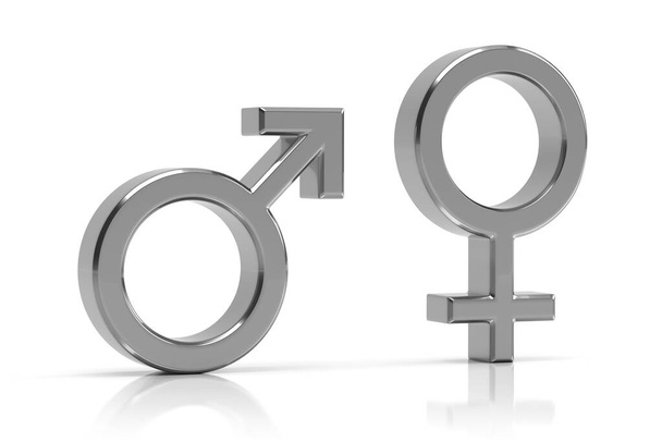 Férfi és női nemi szimbólumok 3d render. - Fotó, kép