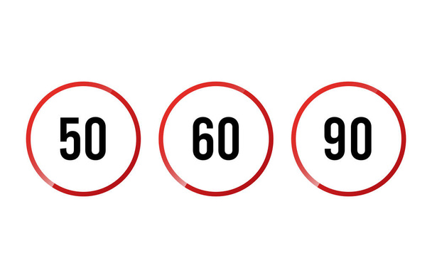 Conjunto de Sinal de Limite de Velocidade - Ilustração isolada dos sinais de limite de velocidade do círculo com borda vermelha
 - Vetor, Imagem