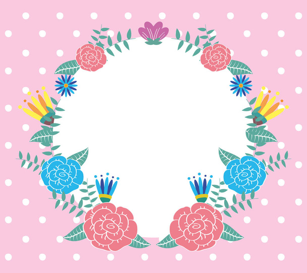 λουλούδια και φύλλα διακοσμητικό κυκλικό πλαίσιο - Διάνυσμα, εικόνα