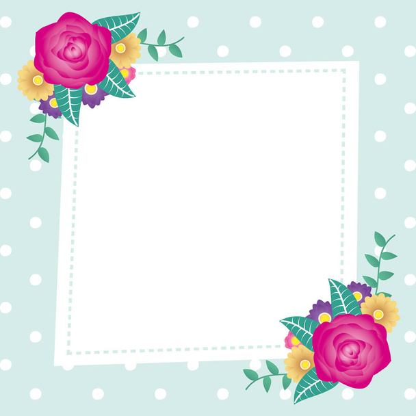 floral decorative card template with square frame - Διάνυσμα, εικόνα