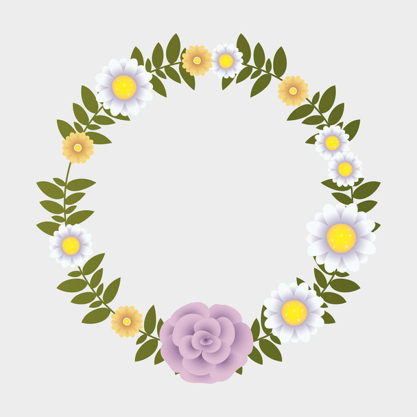 flowers and leafs decorative circular frame - Vector, Image