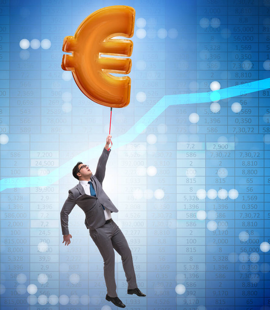 Businessman flying on euro sign inflatable balloon - Photo, Image