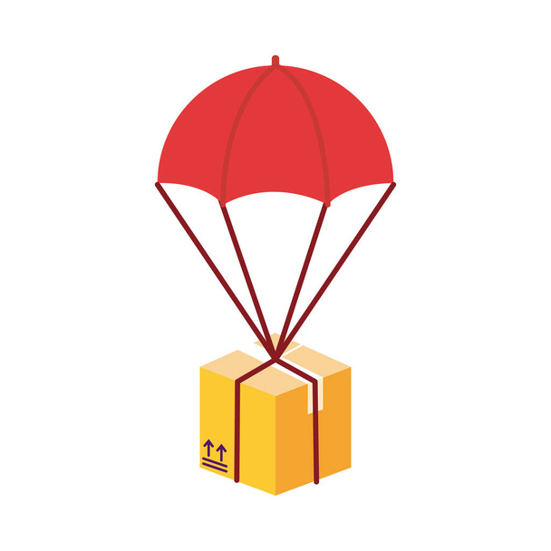 doos in parachute bezorgservice gedetailleerde stijl - Vector, afbeelding