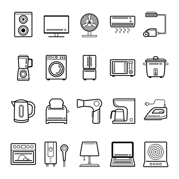 20 household appliances outline icon set. - Vector, Image