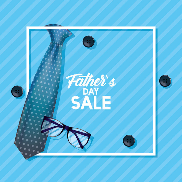 happy fathers day card with neck tie and eyeglasses - Vector, Image