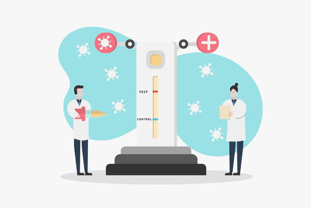 Concept medical science flat design vector with two lab technician character analyzing test for covid-19. - Wektor, obraz