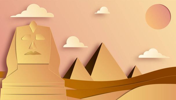 Papierschichtkunst im Stil der Sphinx und Pyramide von Gizeh, dem weltberühmten Wahrzeichen Ägyptens. - Vektor, Bild