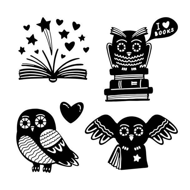cute little owl cartoon, line art, coloring - Διάνυσμα, εικόνα