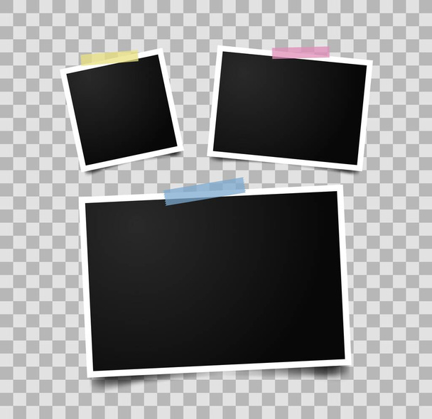Set of empty photo frames with adhesive tape. Realistic photo frame mockup. - Vector, Image