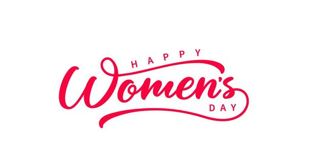 Womens Day hand drawn lettering. Elegant isolated calligraphy inscription. Happy Women's Day, red lettering. Ready vector clipart text isolated on white. - Vector, Image