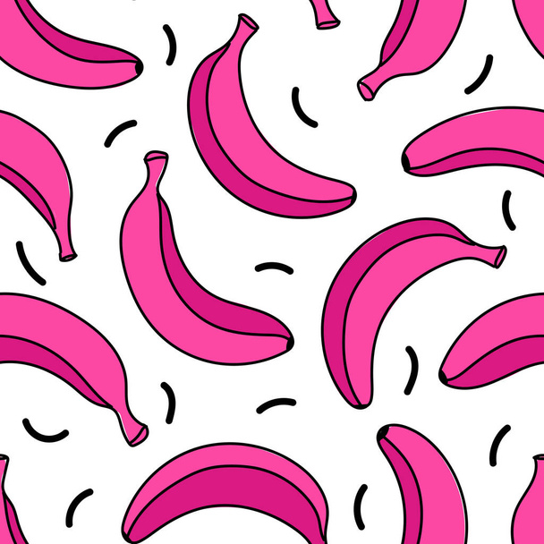  シームレスなパターン。白地にピンクのバナナ。ベクトルイラスト。手描き。包装、繊維、壁紙のためのトレンディなテクスチャ. - ベクター画像