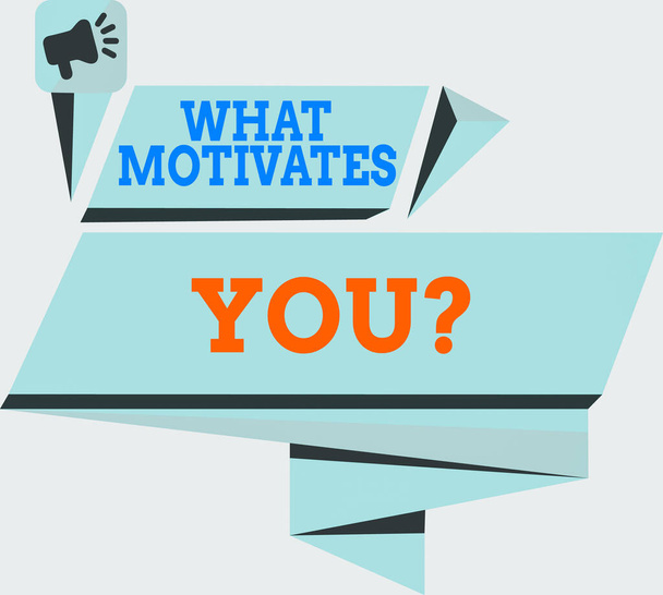 Handwriting text What Motivates Youquestion. Concept meaning know reasons why you want to wake up each morning Quadrangular Abstract Shape Formation Horizontal Graphic Outline Megaphone. - Photo, Image