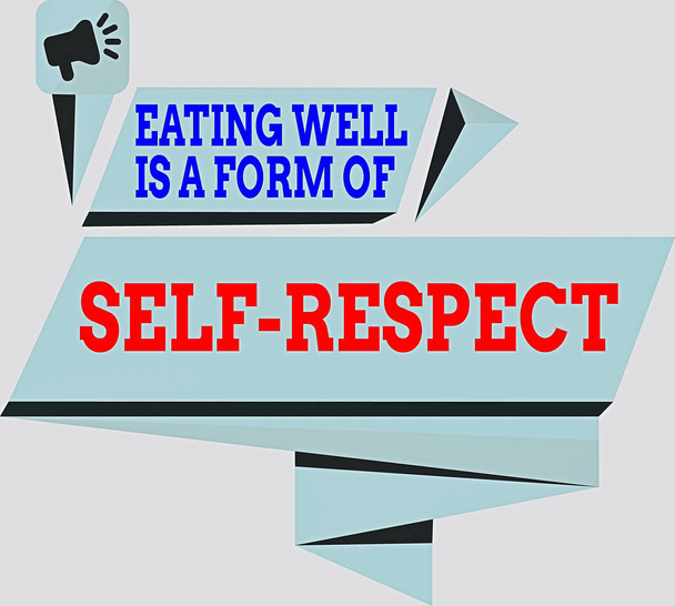 Handwriting text Eating Well Is A Form Of Self Respect. Concept meaning a quote of promoting healthy lifestyle Quadrangular Abstract Shape Formation Horizontal Graphic Outline Megaphone. - Foto, Bild