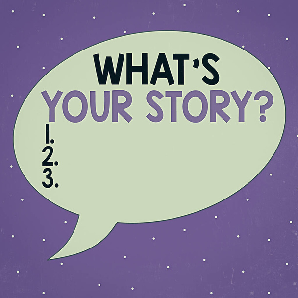 Szöveges jel, amely bemutatja, mi S a Storyquestion. Koncepcionális fotó módja annak, hogy megkérdezd az egyént az előző életeseményekről Beszéd buborék ovális alakú szilárd színű vázolt szöveg léggömb farokkal. - Fotó, kép
