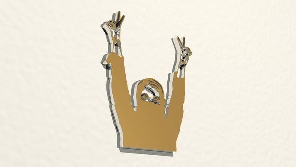 niña luchando por la libertad hecha por la ilustración 3D de una escultura metálica brillante en una pared con fondo claro
 - Foto, Imagen