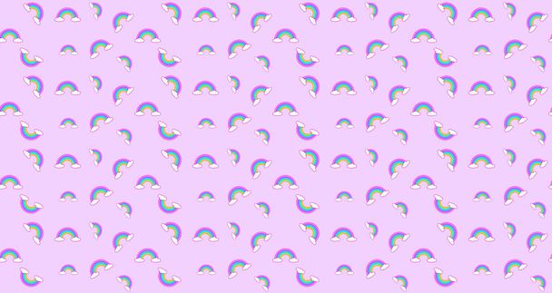 Abstract patroon regenboog en wolken kawaii behang achtergrond. Abstract leuke pastel kleuren grappige gezichten cartoon. Concept voor kinderen en kleuterscholen of presentatie en kerstdag - Foto, afbeelding
