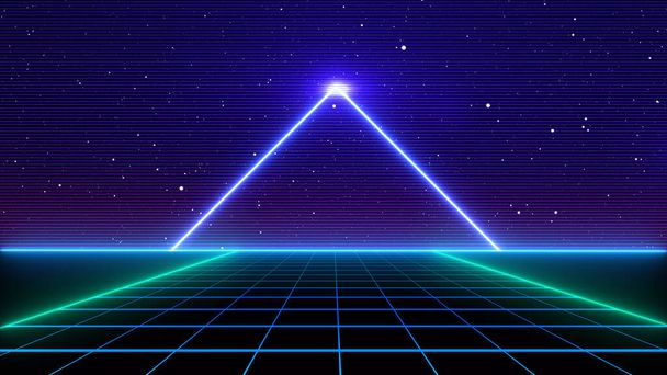 Retro Cyberpunk 80er Jahre Sci-Fi Hintergrund Futuristisch mit Laserraster Landschaft. Digitaler Cyber-Oberflächenstil der 1980er Jahre. 3D-Illustration - Foto, Bild
