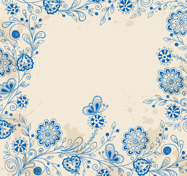 Decorative background with blue flowers - Vektör, Görsel
