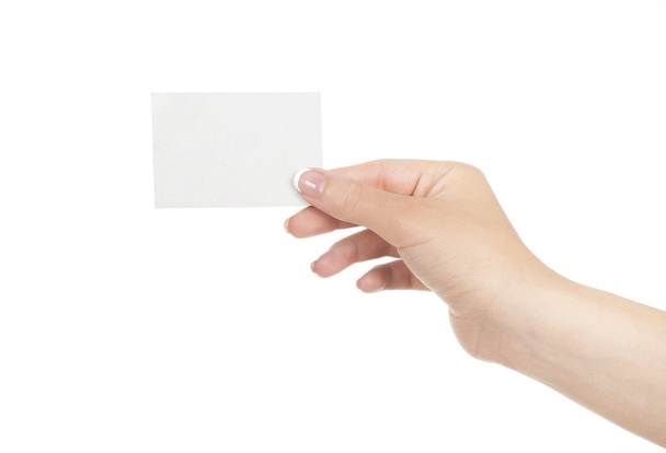 Empty business card in a woman's hand - Fotó, kép