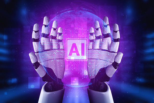 3D απόδοση τεχνητή νοημοσύνη AI έρευνα της ανάπτυξης ρομπότ και cyborg για το μέλλον των ανθρώπων που ζουν. Ψηφιακή εξόρυξη δεδομένων και σχεδιασμός τεχνολογίας μηχανικής μάθησης για τον εγκέφαλο υπολογιστών. - Φωτογραφία, εικόνα