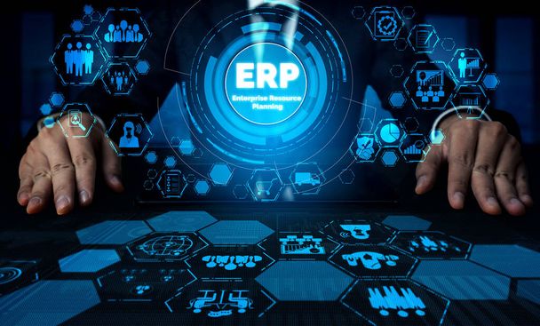 Enterprise Resource Management ERP software system for business resources plan presented in modern graphic interfaz showing future technology to manage company enterprise resource
. - Foto, imagen