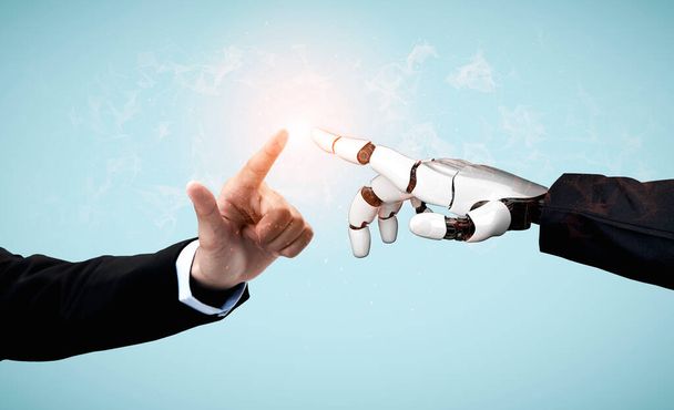 3D рендеринг искусственного интеллекта ИИ исследования робота и киборга развития для будущего людей, живущих. Цифровой анализ данных и разработка технологий машинного обучения для компьютерного мозга
. - Фото, изображение